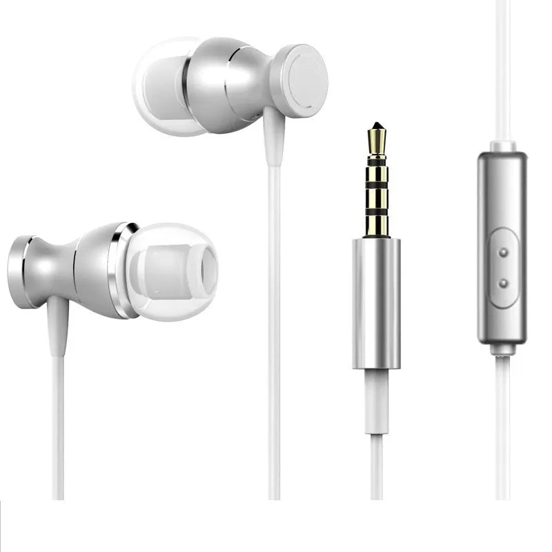 In-ear subwoofer universal headphones with 3.5mm straight plug in black, gold, rose gold, or silver colours