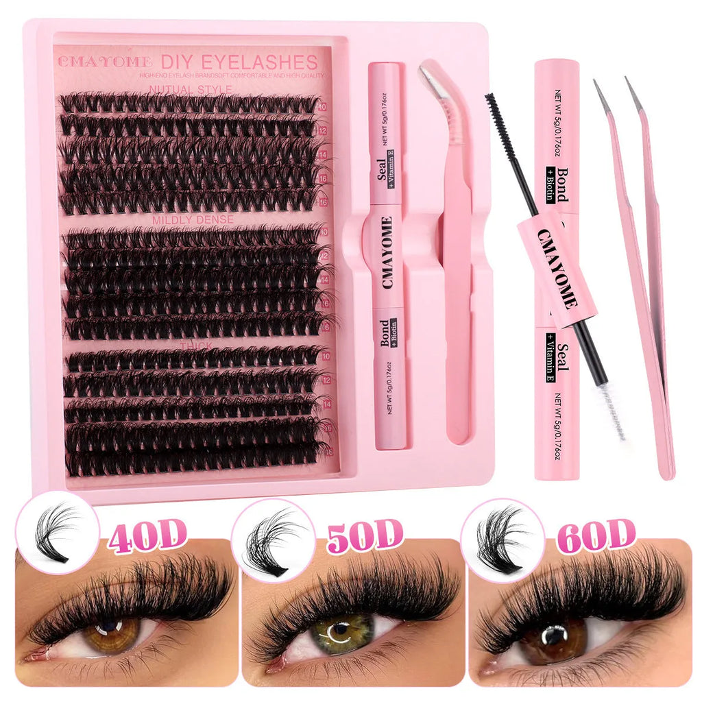 DIY false eyelashes extension suit with single cluster lashes and eyelash tweezers
