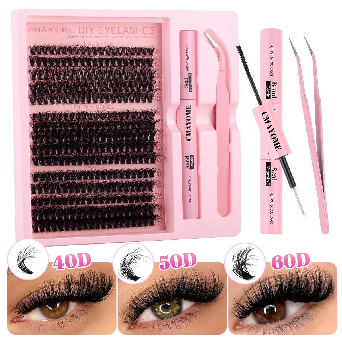 DIY false eyelashes extension suit with single cluster lashes and eyelash tweezers