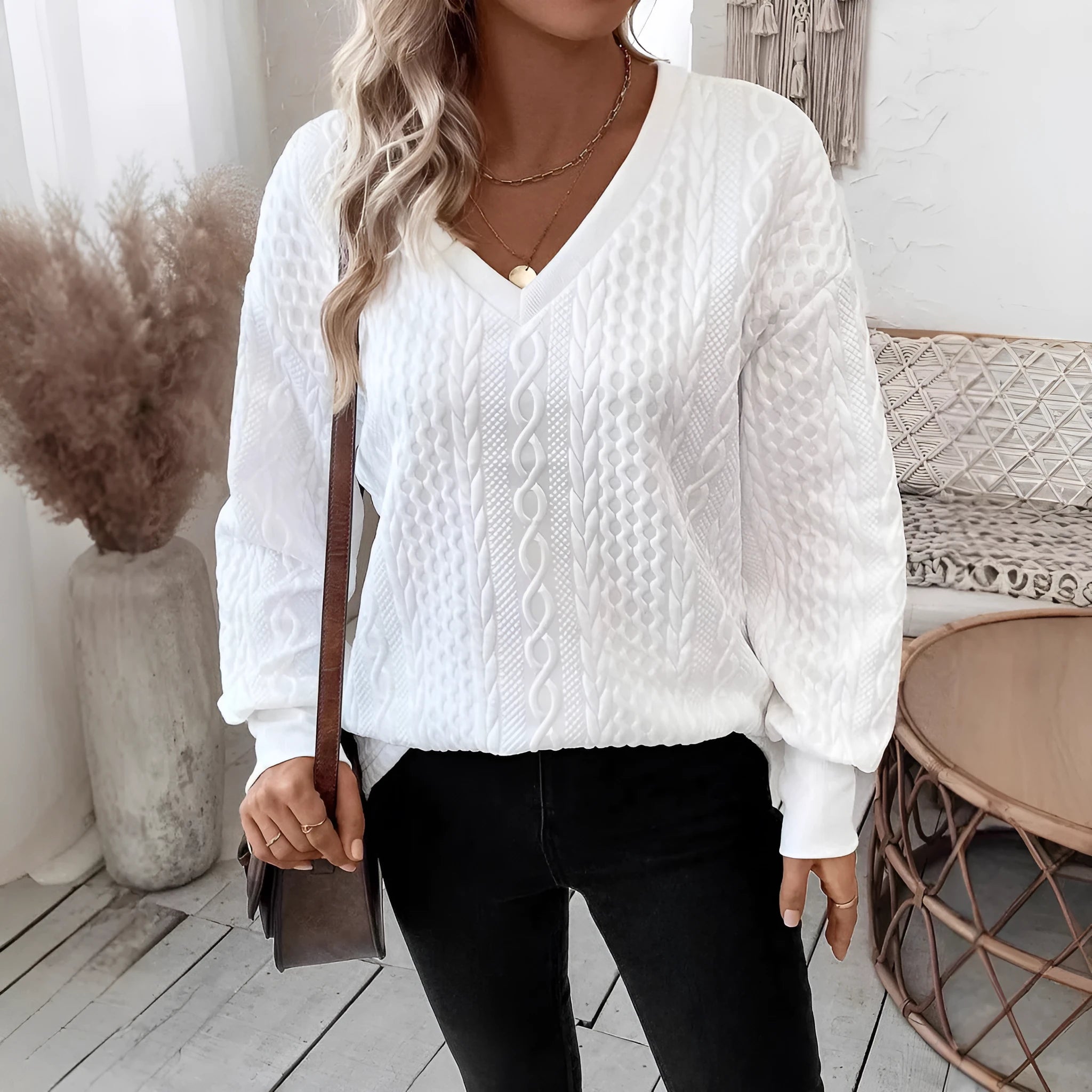 Milk white loose fit long sleeve T-shirt with 3D pattern in Japanese Korean style