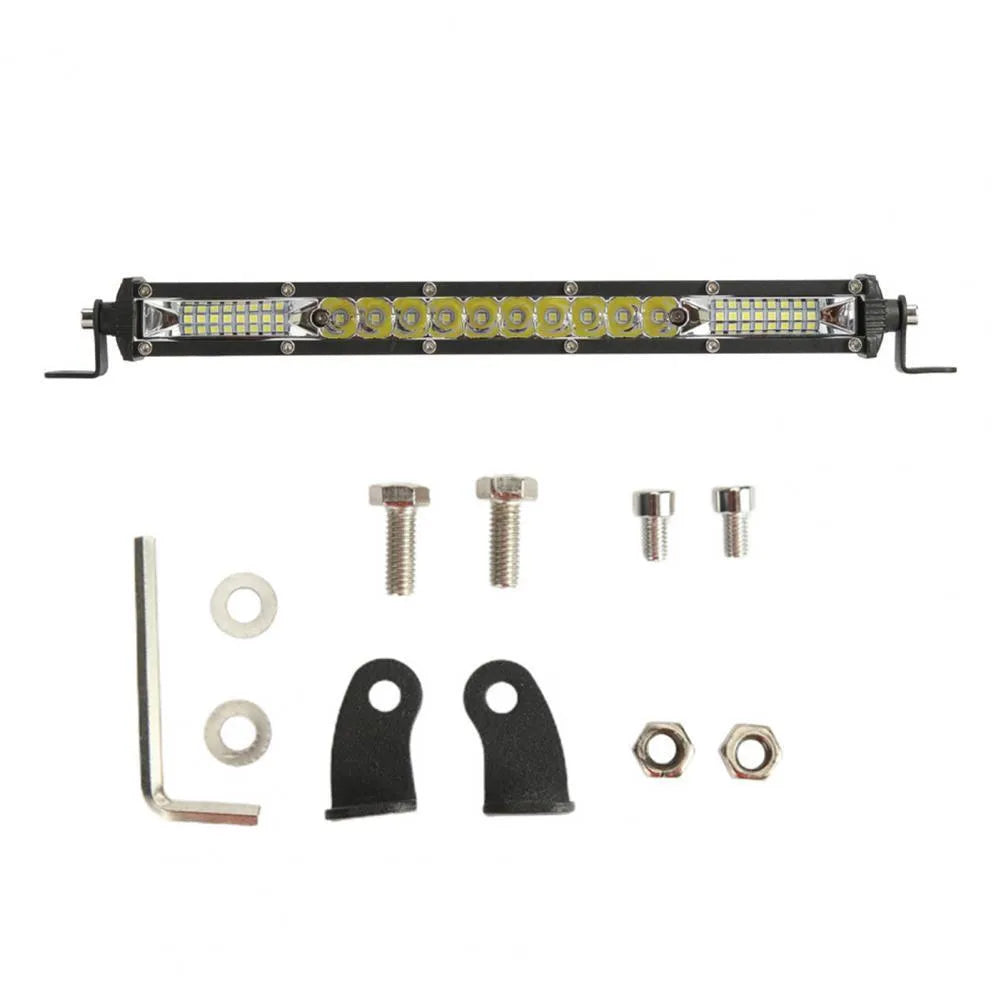Ultra-thin single row white aluminium LED light bar for motocross bike roof and vehicle mounting.