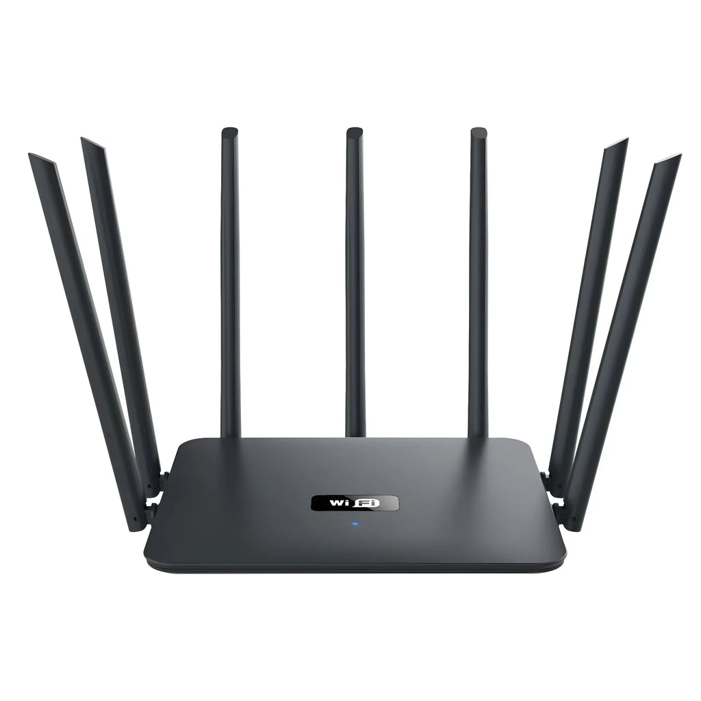 Dual-band 5G Gigabit router in white or black with multiple antennas for through-wall home Wi-Fi coverage