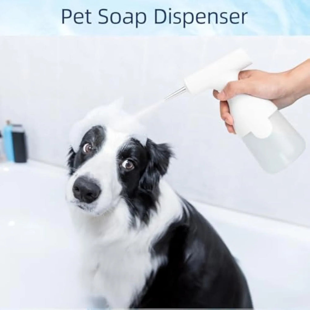 White electric foam soap dispenser with rechargeable battery for pet bath and kitchen cleaning