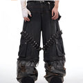 Men's grey camouflage jeans with pin and ribbon detailing on cotton denim fabric
