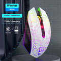 Black and white Bluetooth dual-mode gaming mouse with RGB breathing lights and charging cable