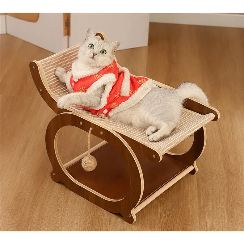 Solid wood cat scratching bed mat with sisal surface in walnut and wood colour options