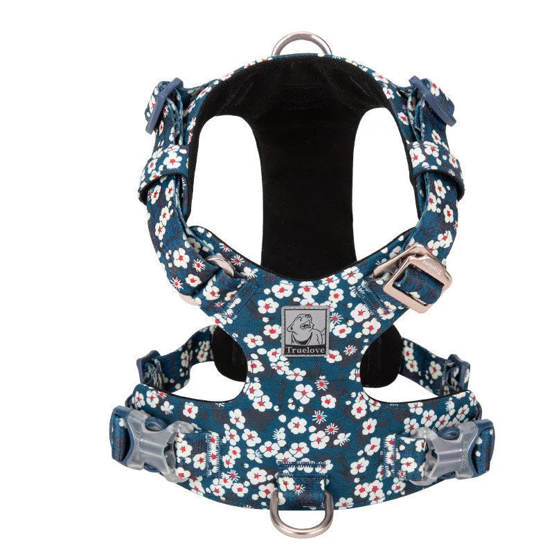 Pure cotton pet chest strap in floral red pattern with adjustable sizes for dogs and cats