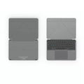 Grey wireless Bluetooth folding keyboard for mobile phones and tablets showing collapsed portable design