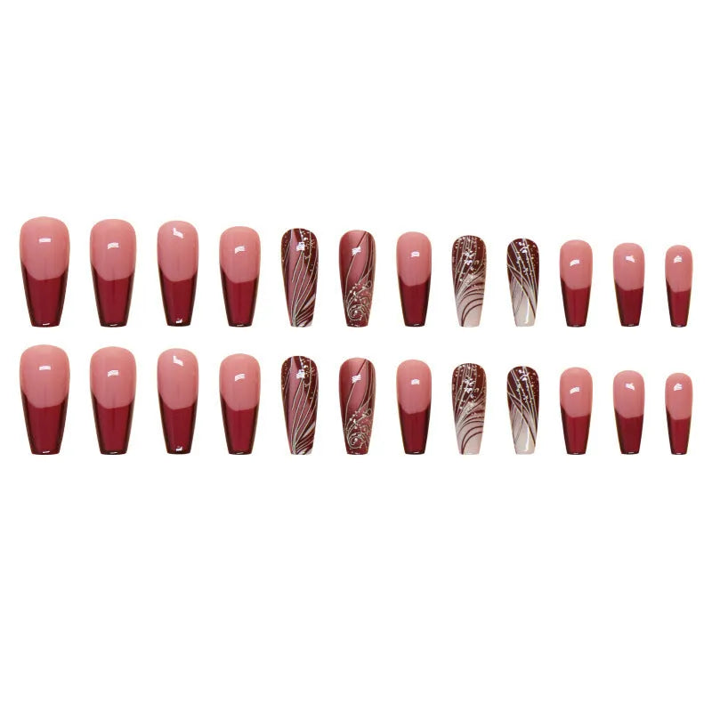 French line pattern removable nail stickers with glue in simple European style design
