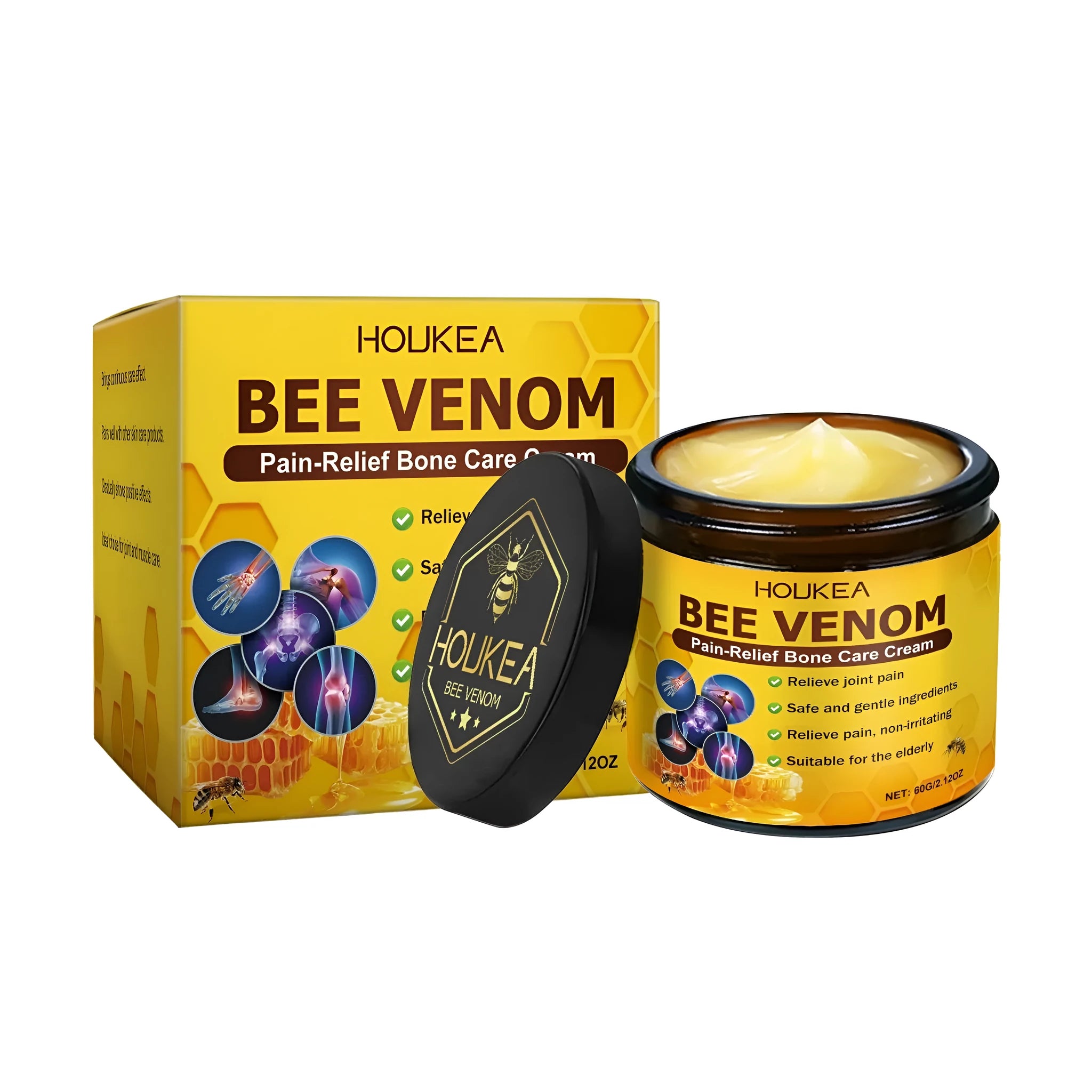 60g tube of HOUKEA Pain-Relief Bone Care Cream with bee venom and mint ingredients.