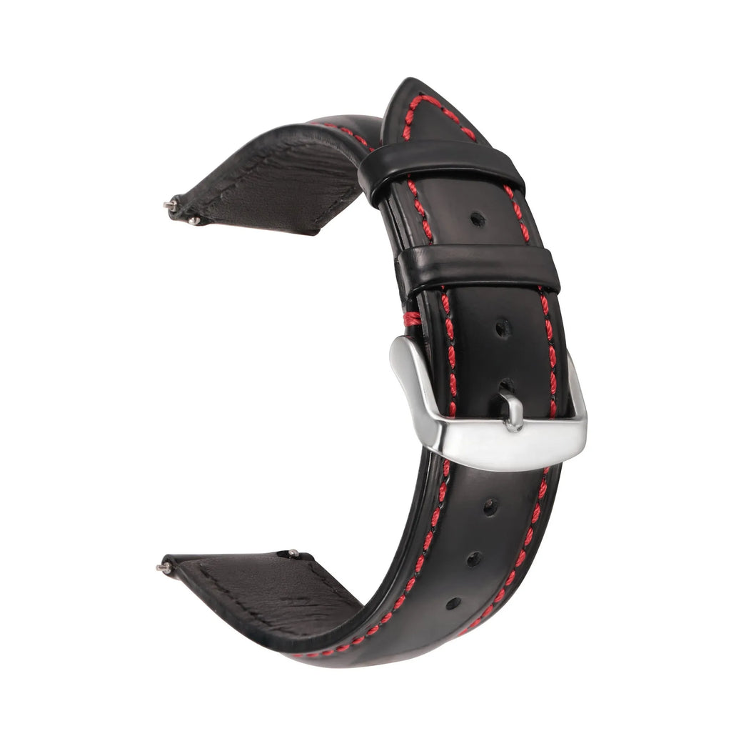 Bright cowhide leather watch strap with quick release ears in multiple colour and width options