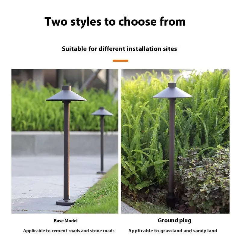 220V 7W aluminium IP65 outdoor floor lamp in brown or black, base or floor-outlet model