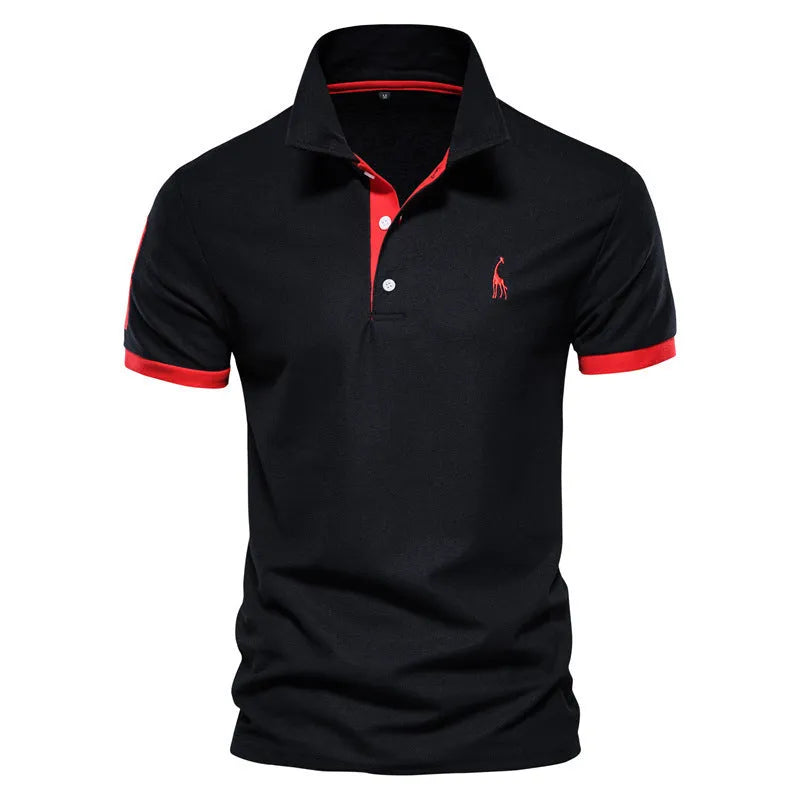 Men's slim fit T-shirt with embroidered deer design on chest in cotton blend fabric