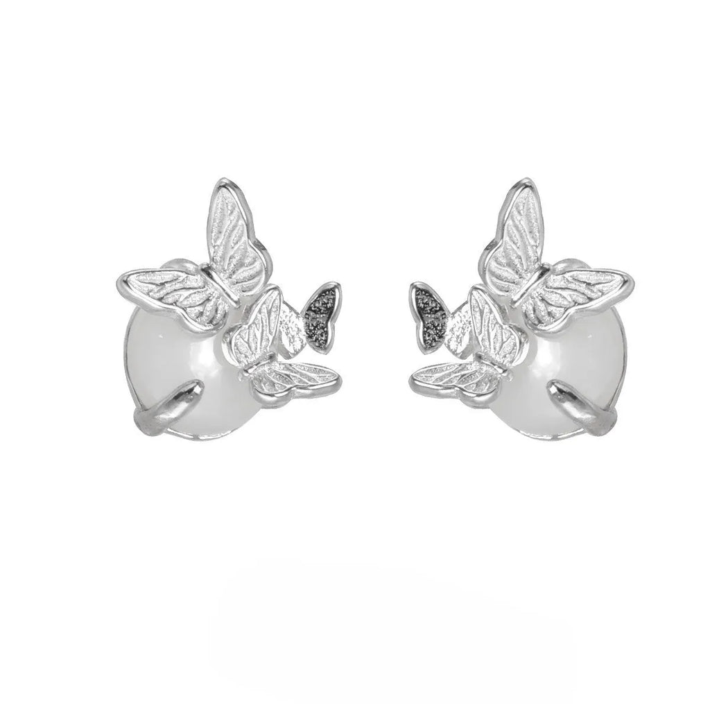 Butterfly ear studs in 925 silver with electroplated gold or white gold colour finishes