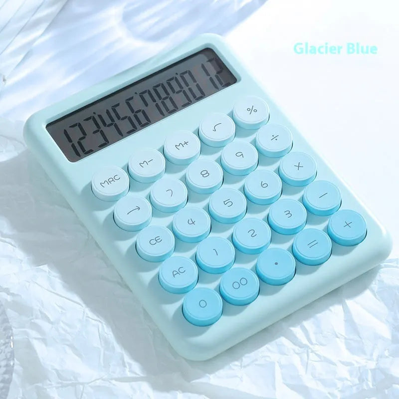 Gradient colour desk calculator with large display on desk