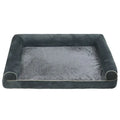 A square cloth-covered dog bed with sponge filling, shown in a blue colour.