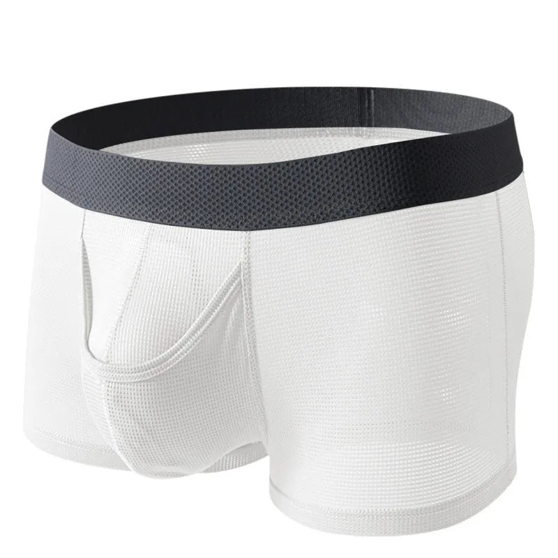 Men's Ice Silk boxer underwear in solid colour with breathable mesh fabric and low waist design