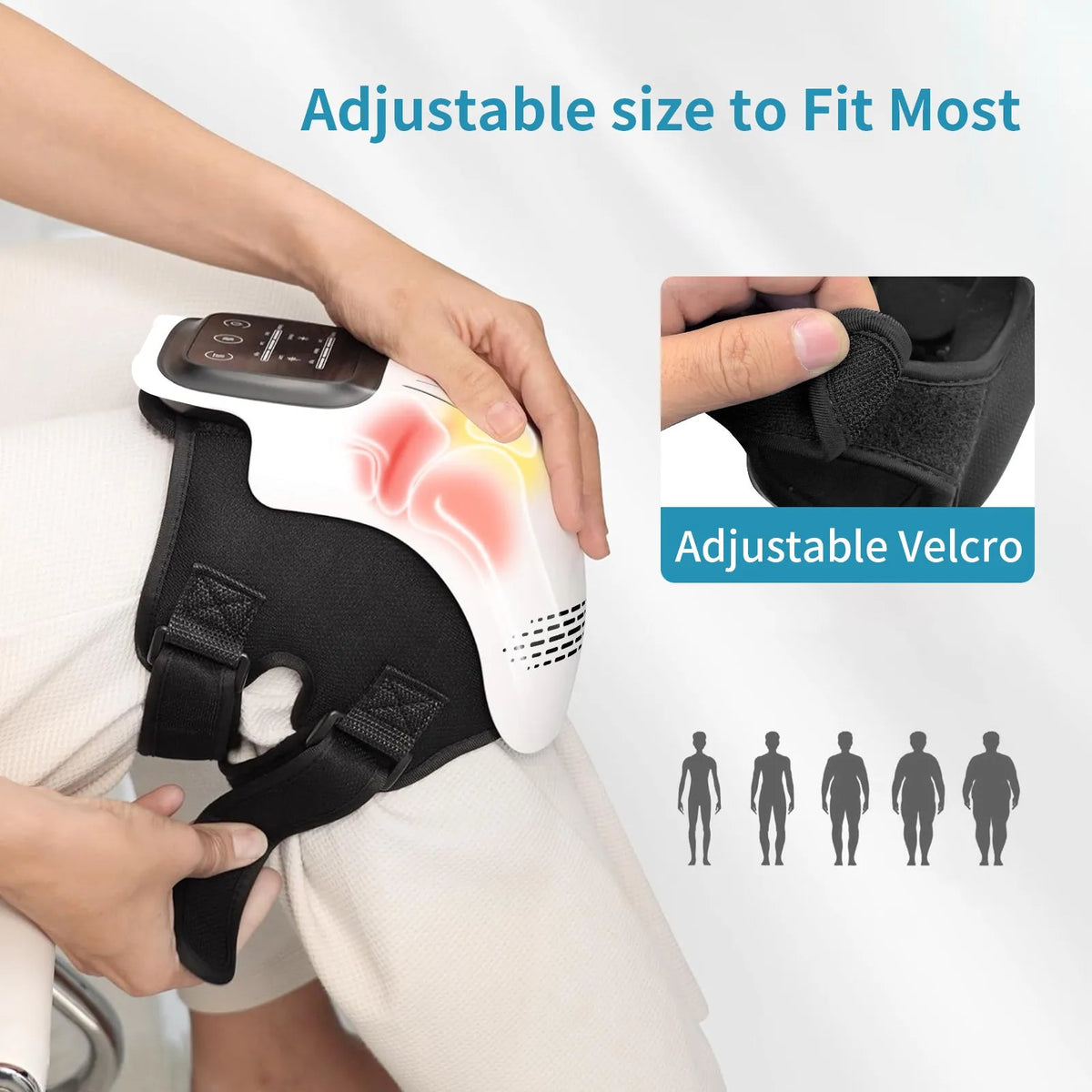 White electric knee massager showing kneading mechanisms and control buttons