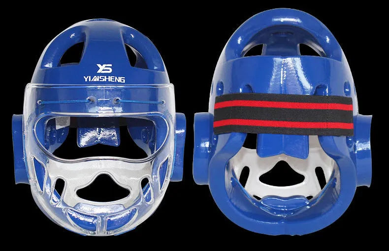 Karate helmet protective equipment for boxing training in white, blue and red colour options