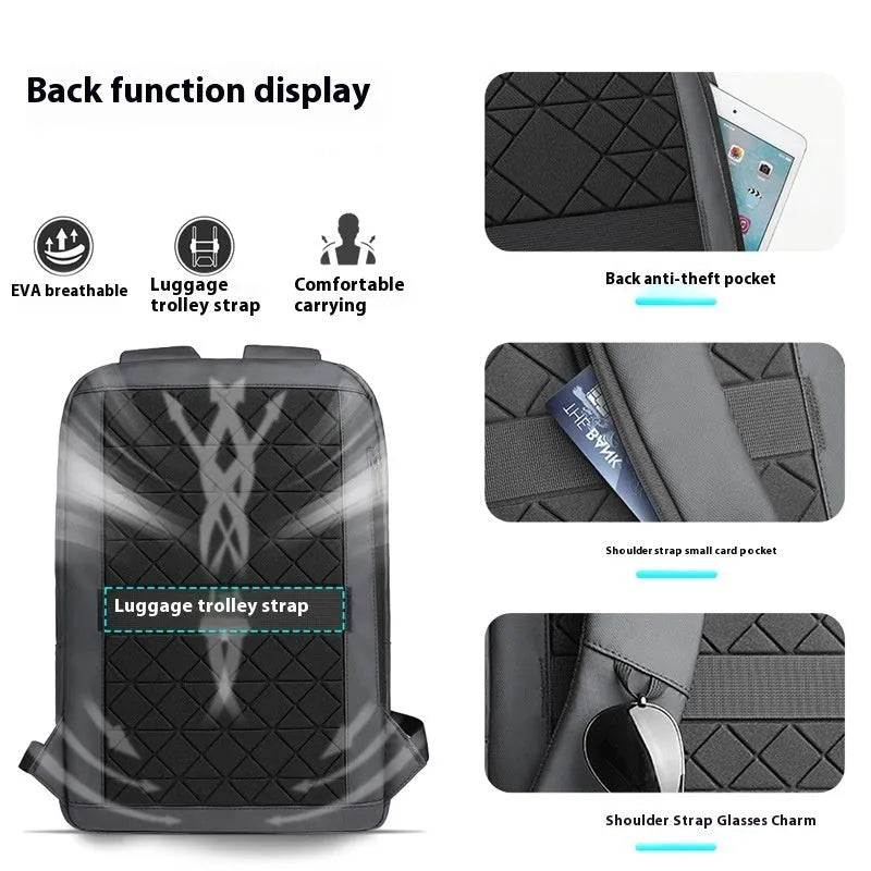 Men's slim business backpack in Oxford fabric with cross-body design