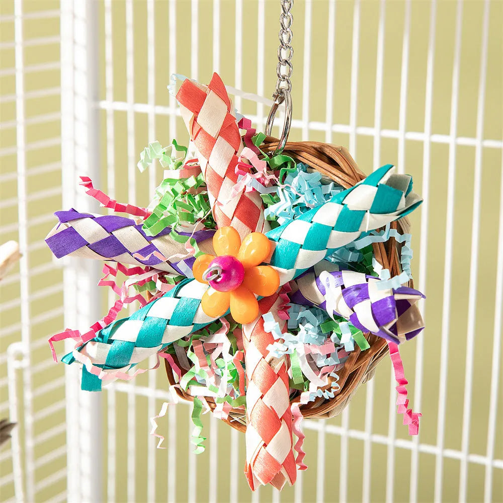 Three parrot gnawing toys of different weights for beak health and cage enrichment