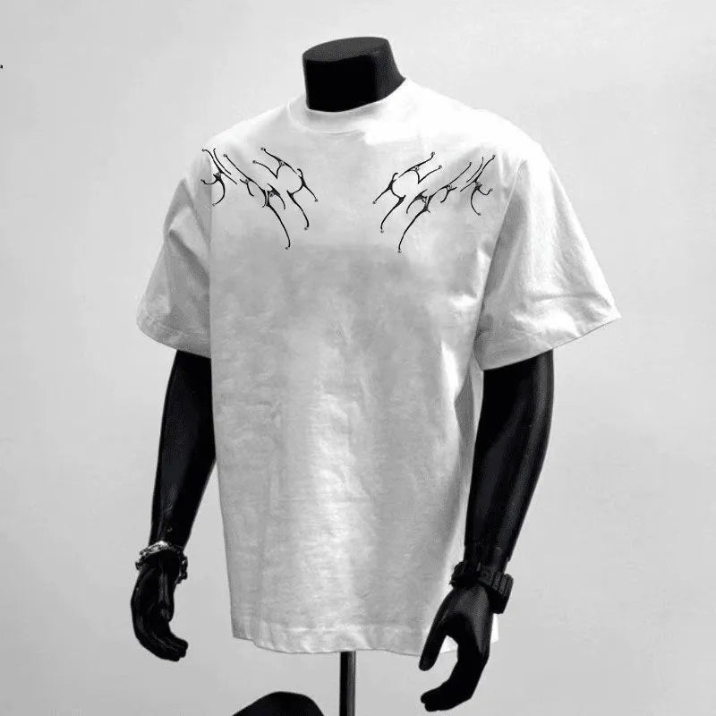 Men's black loose fit cotton T-shirt with printed white couple letter design on front