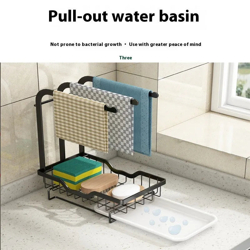 Foldable plastic kitchen storage rack for rag drainage with wall or table top mounting