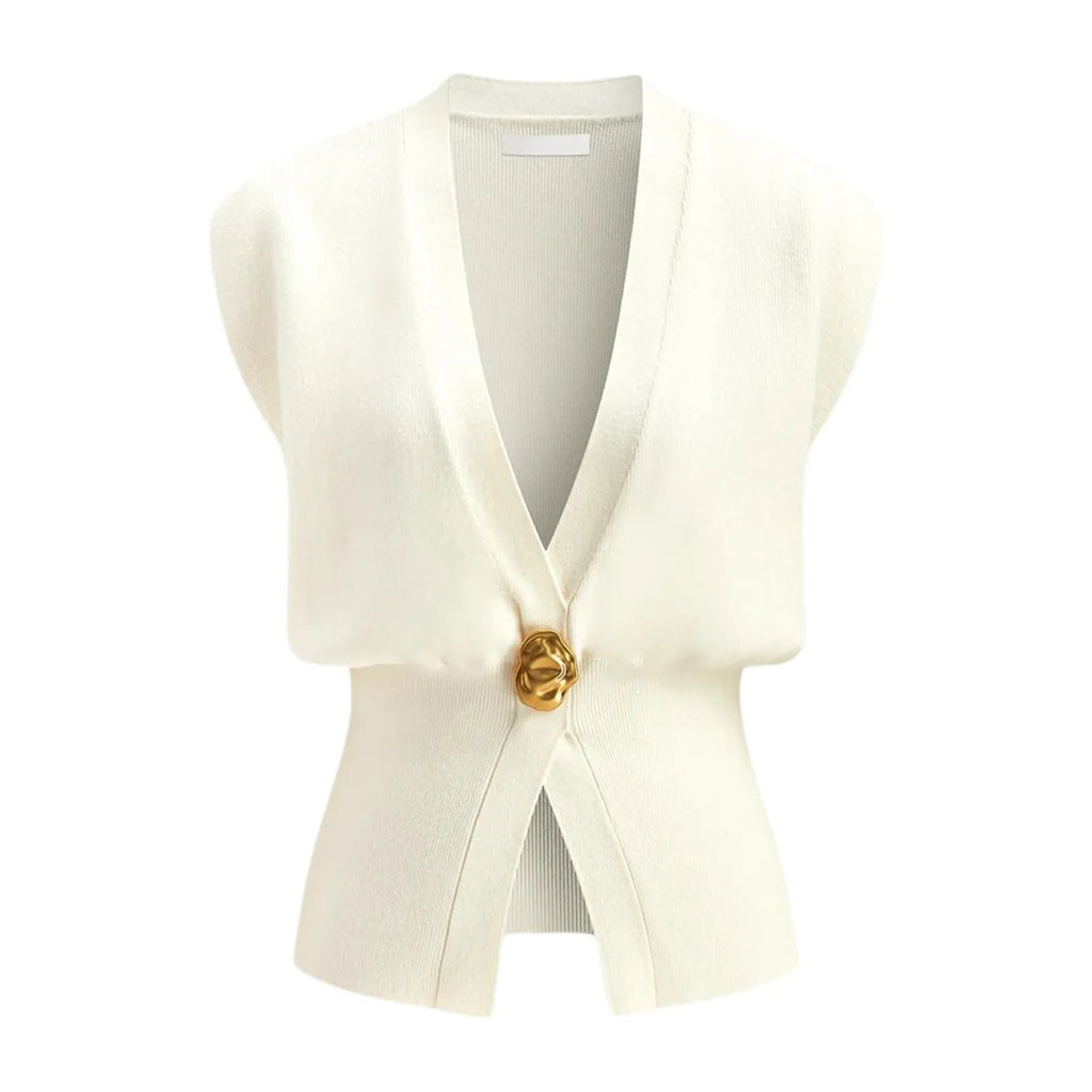 Women's loose fit V-neck button cardigan in knitted polyester fabric, shown in multiple colour options.