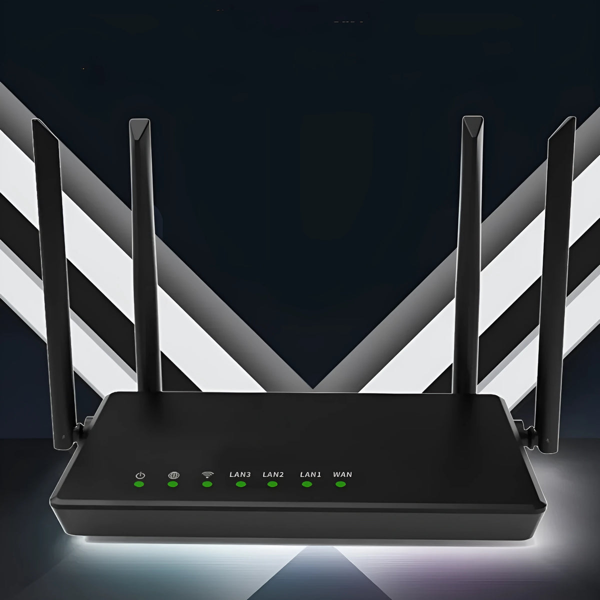 Portable 300 metre home wifi router in black or white with 5 Ethernet ports