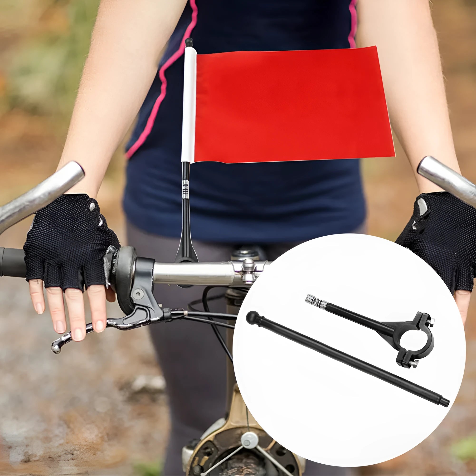 Plastic square bicycle handlebar flagpole for mounting small promotional or safety flags.