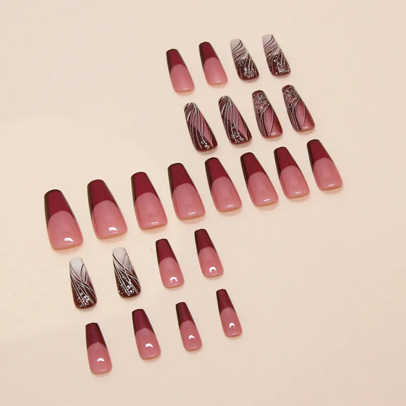 French line pattern removable nail stickers with glue in simple European style design