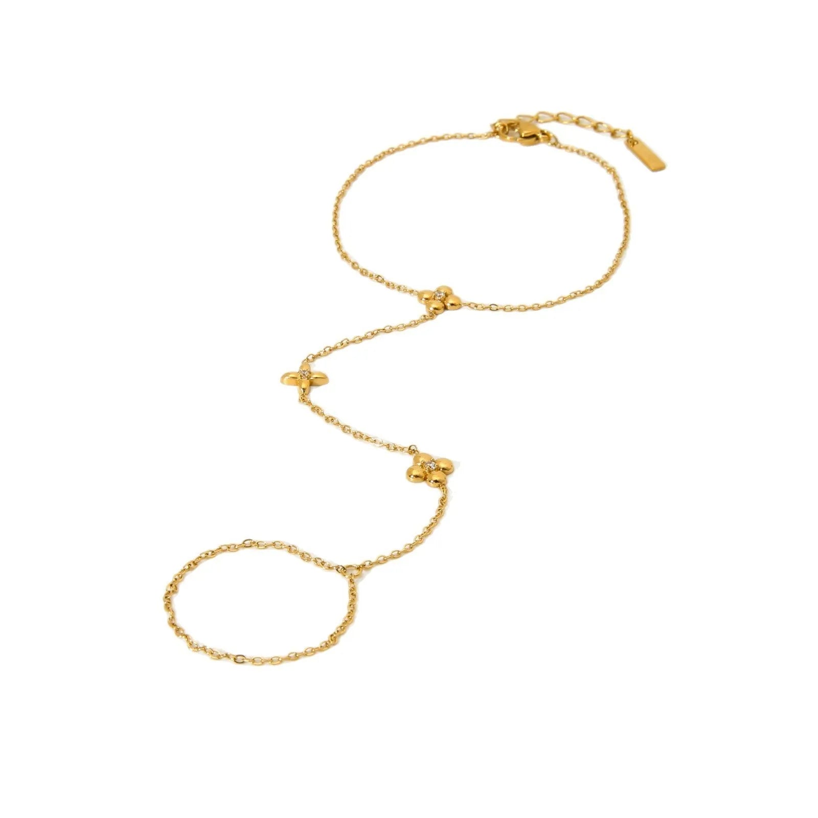 Gold colour stainless steel bracelet with flower and eight-pointed star geometric design for women
