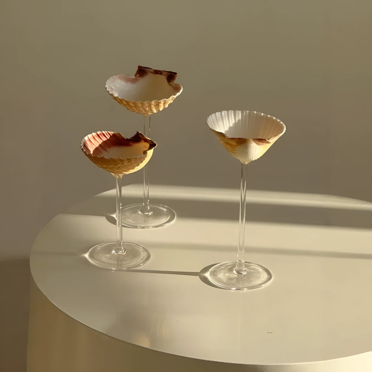 Handmade conch shell glass water cup in clear glass with novelty sea shell design, single cup