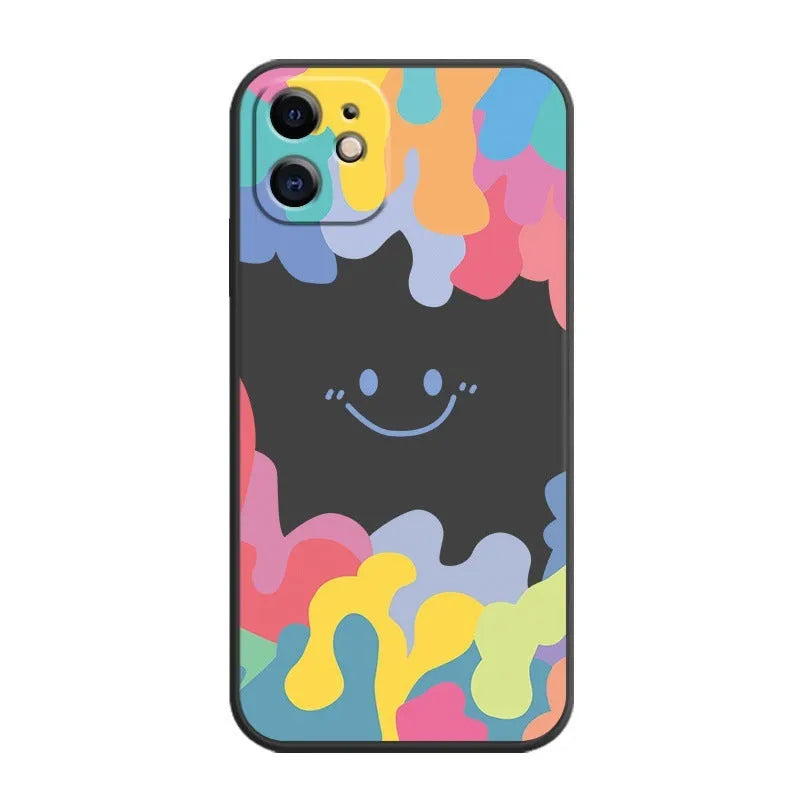 Rainbow smiley face TPU phone case with lanyard for Apple iPhone in white or black