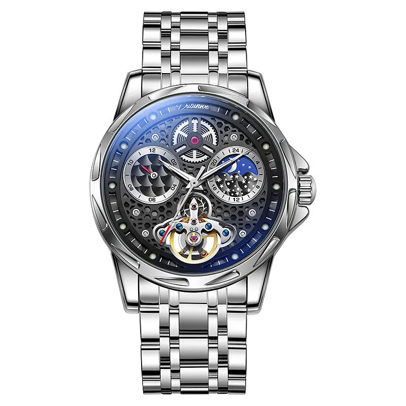 Men's waterproof automatic watch with luminous hands and stainless steel case