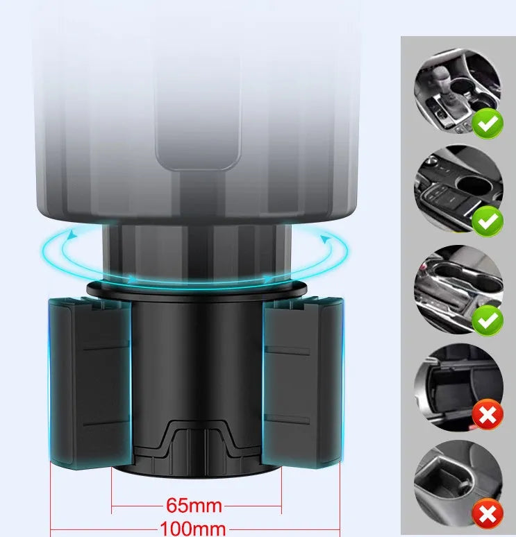 Matte black adjustable car cup holder expander for large bottles and cups