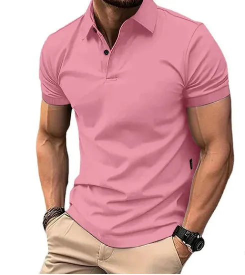 Men's slim fit solid colour cotton blend short sleeve button-down shirt