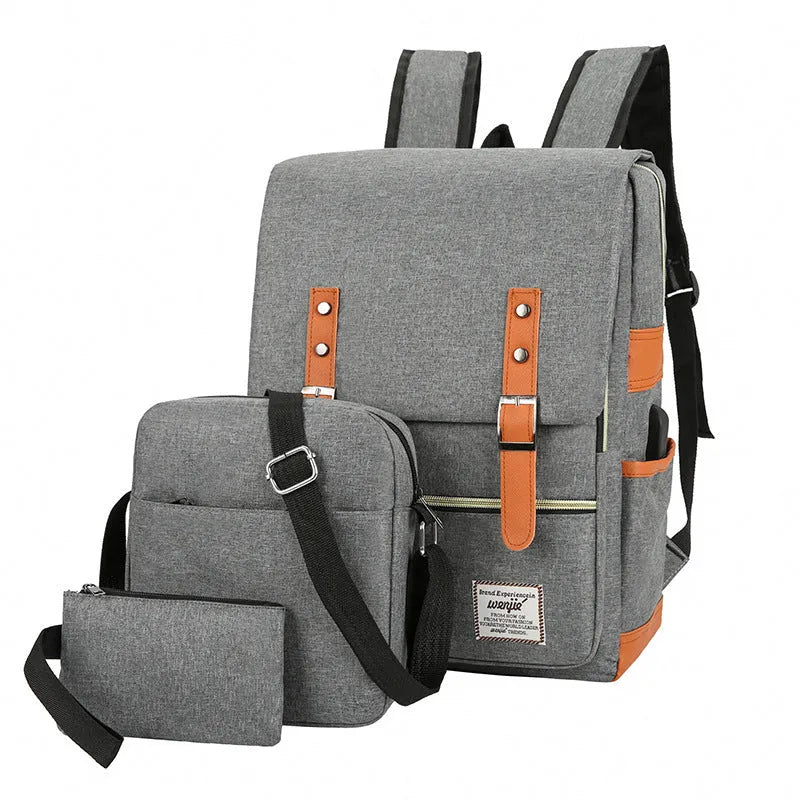 Three-piece business backpack in Oxford cloth with curved shoulder straps, shown in black colour