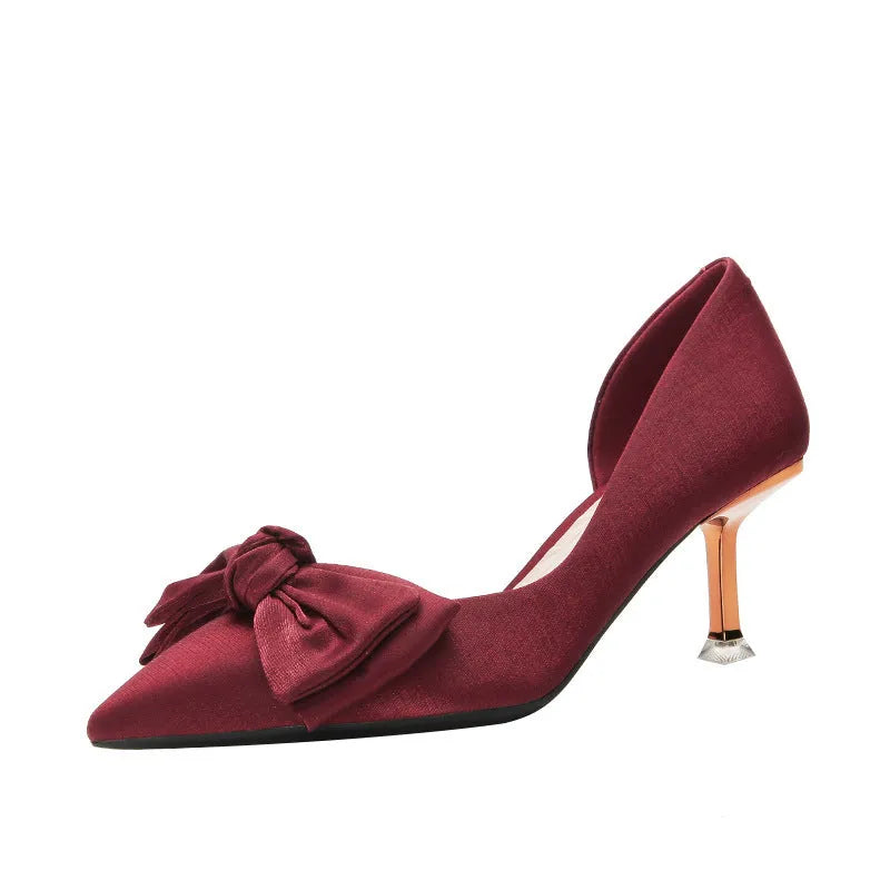 Women's solid colour microfiber high heels in apricot or wine red, sizes 34 to 39, one pair