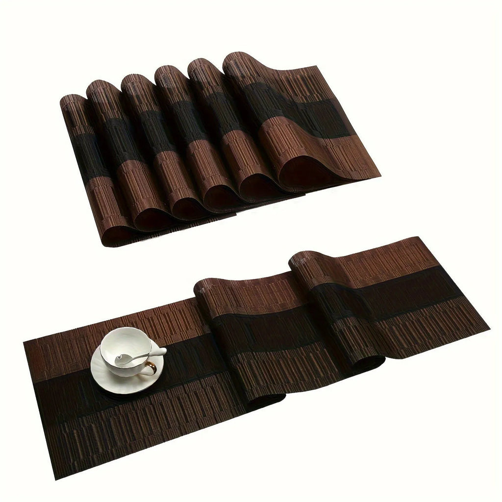 PVC non-slip place mat in Gradient Bamboo black colour on a kitchen counter
