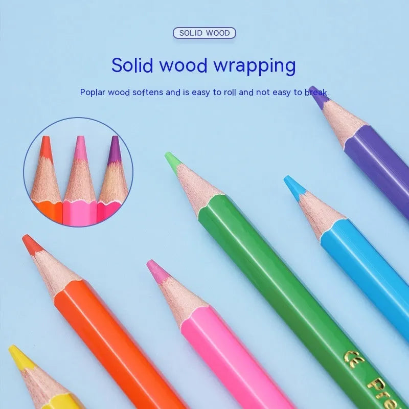 Wooden coloured pencil student studio set with double-head colour lead brush design