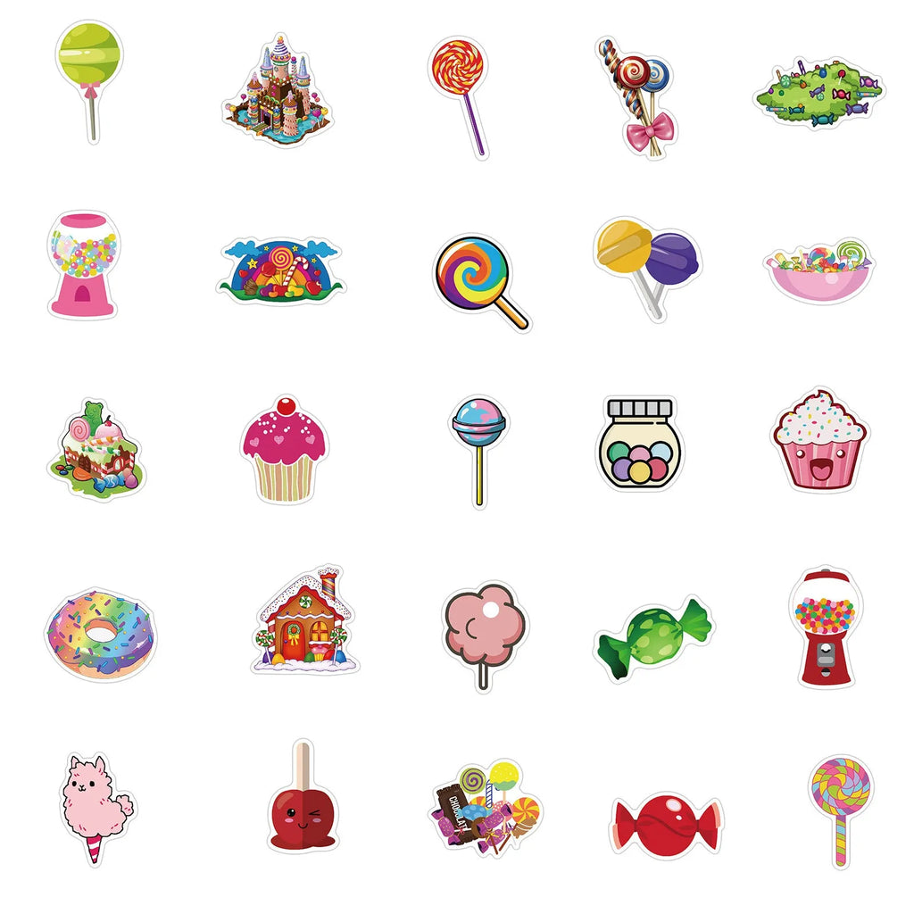 Candy series colourful graffiti and cartoon stickers pack of 50 sheets for DIY decoration
