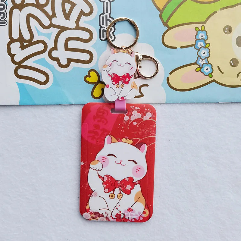 Plastic lucky cat certificate sleeve set with ferrule pendant in cartoon design