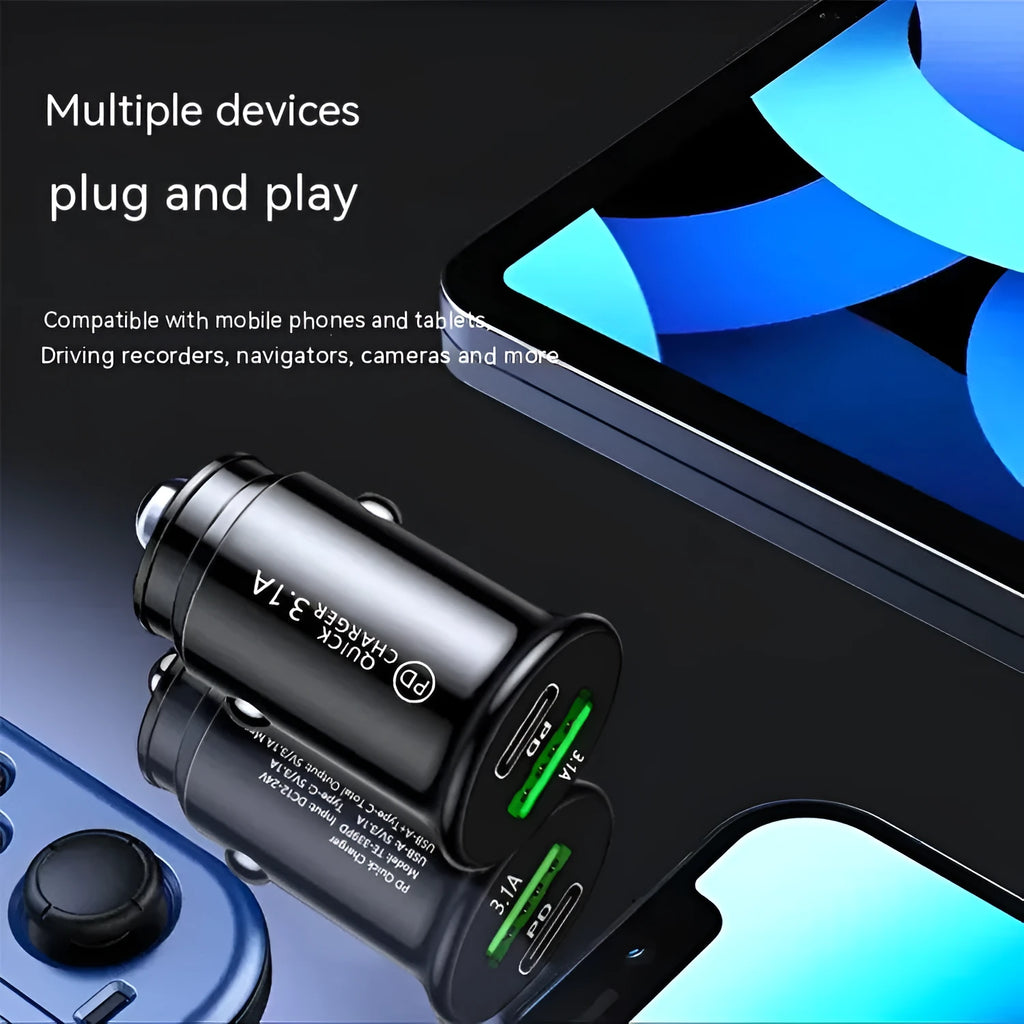 Dual USB port car charger converter with black bare metal finish for vehicle cigarette lighter socket