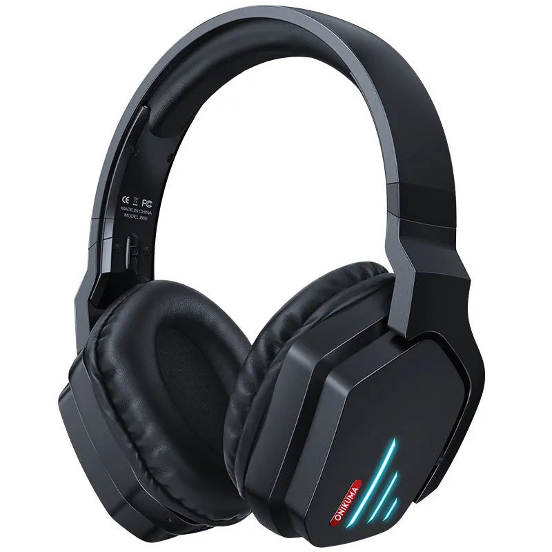 Luminous black wireless headphones with head-mounted design and noise reduction technology