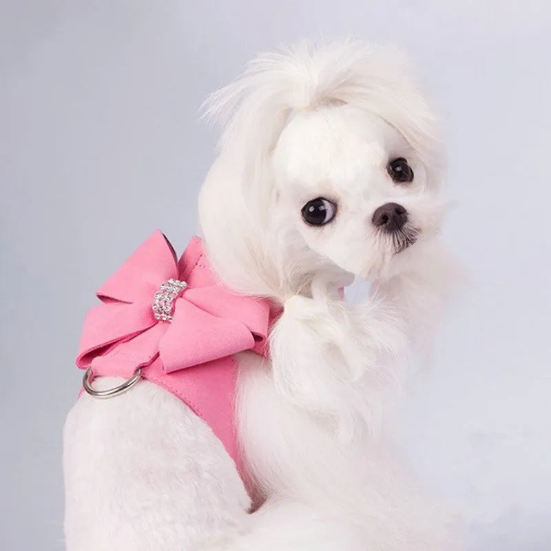 Bowknot design dog chest strap harness in microfiber available in multiple colours and sizes