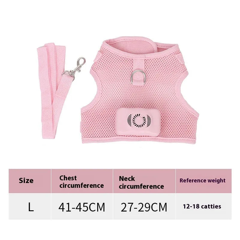Small dog cooling harness with air conditioner, breathable mesh, LED night light, mint green or cherry pink, XS-L