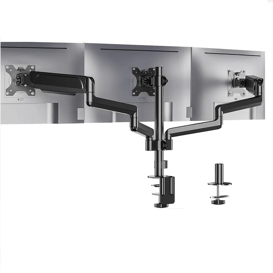 Black three-arm gas spring monitor mounting arm for 27-inch computer screens