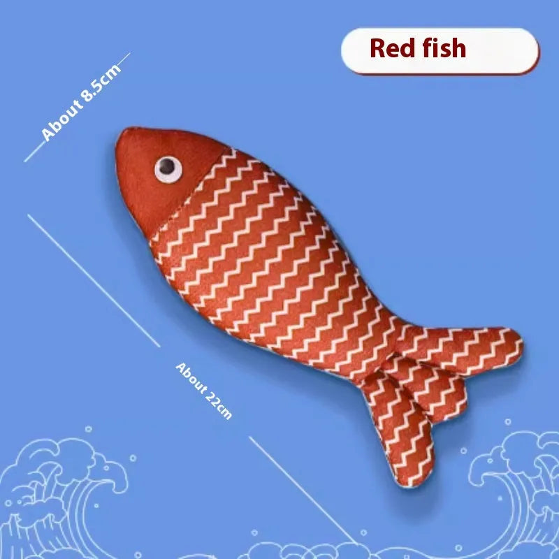 Catnip-stuffed fish toy for cats in blue, red, or yellow colours