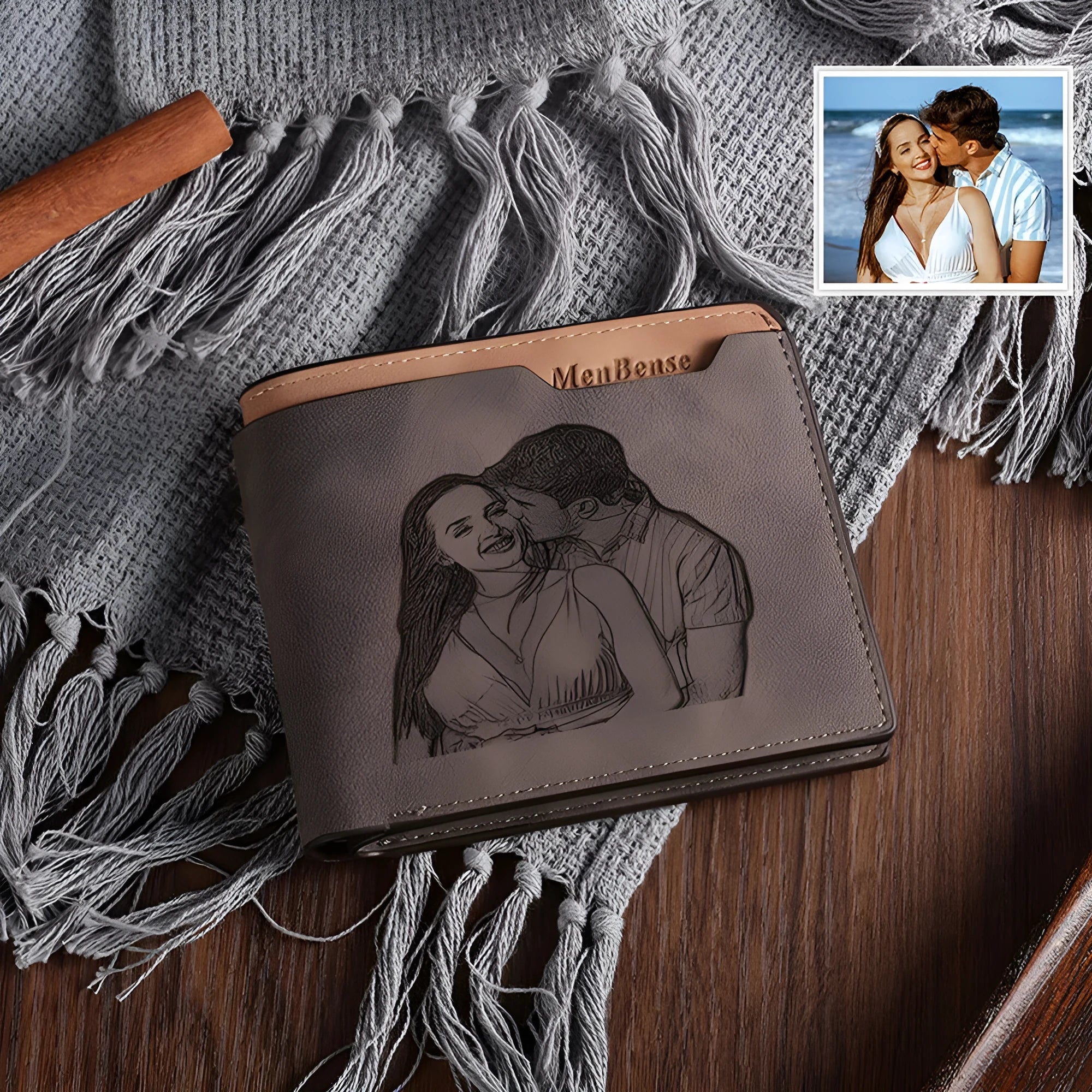 Coffee brown horizontal short wallet made of PU with custom engraving option measuring 120mm x 99mm x 25mm